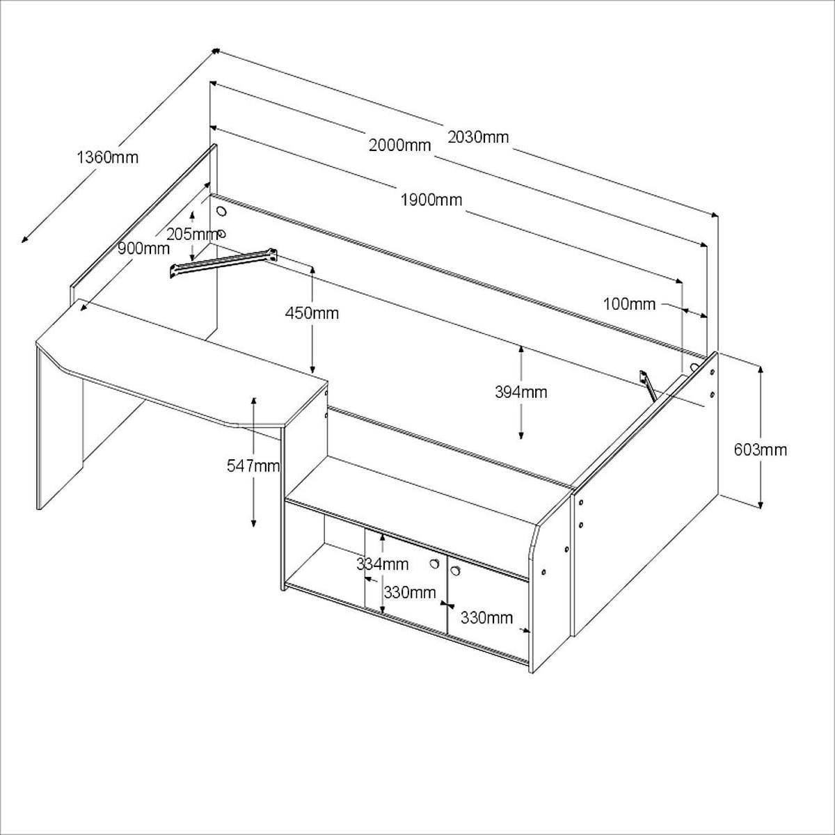 HOCHBETT Eiche, grün, Stauraum-Bett für Kinder- und Jugendzimmer - Salbeigrün/Eichefarben, Holzwerkstoff (90/200cm) - Parisot Meuble