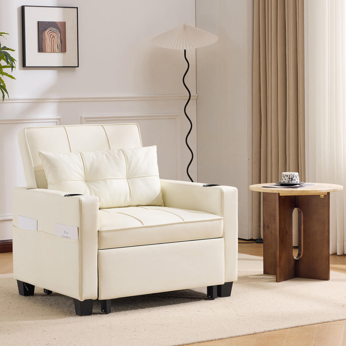 RELAXSESSEL 87/74/84 cm Cremefarben mit Getränkehaltern und USB Anschluss - Weiß, Textil (74/84/87cm) - Oxeza