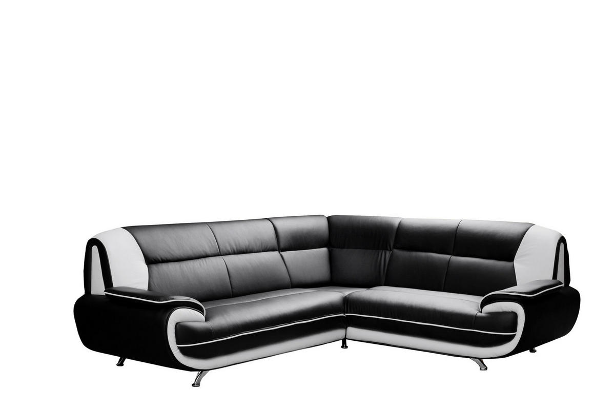 ECKSOFA L-Form, Stoff Soft, Schwarz + Weiß, Rechts, Palermo - Schwarz, Holz (240/210cm) - Kaiser Möbel