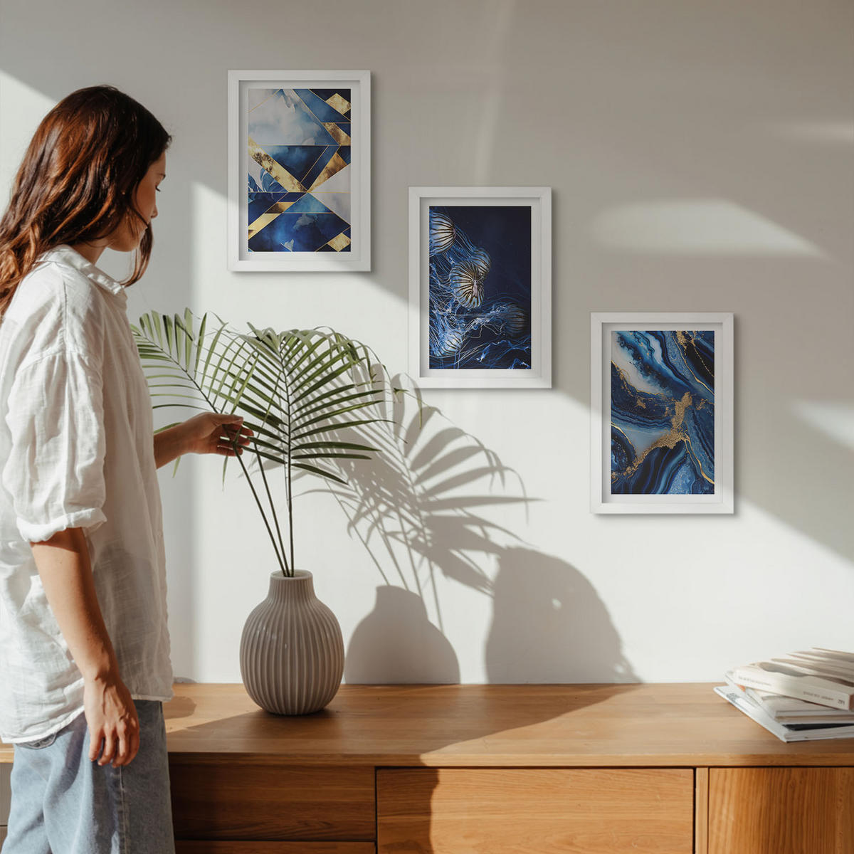 WANDBILDER 3er-Set - 20x30 cm Weißer Rahmen - Abstrakte, elegante Muster - Weiß, Kunststoff (20/30cm) - ArtPrintCave