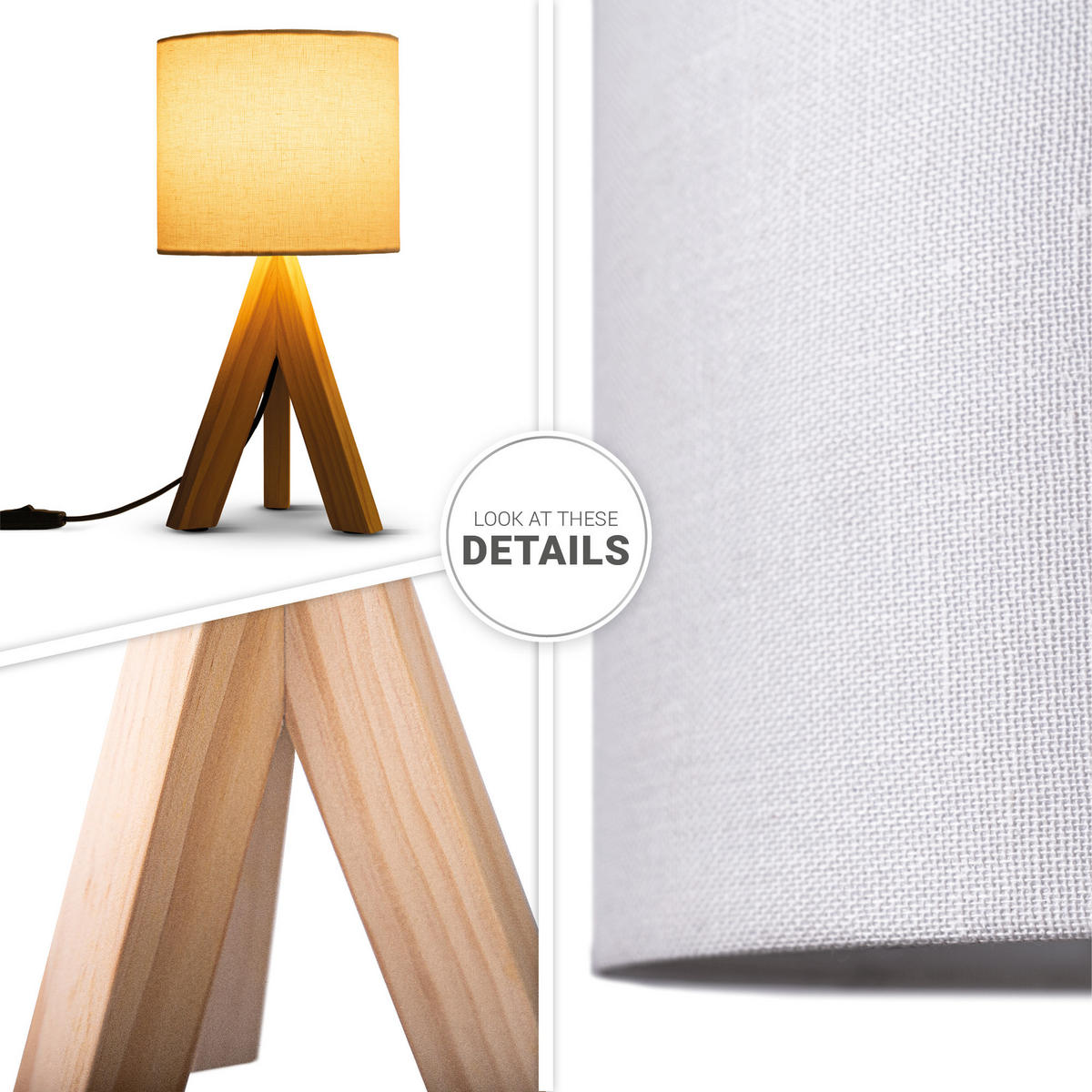 TISCHLAMPE Bajo Canvas - Beige/Weiß, Holz (17/17/35cm) - Paco Home
