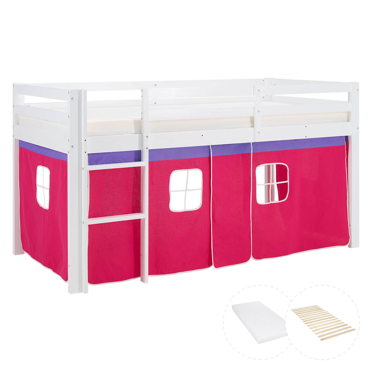 HOCHBETT mit Matratze 90/200 cm Pink - Pink/Weiß, Holz (90/200cm) - Homestyle4u