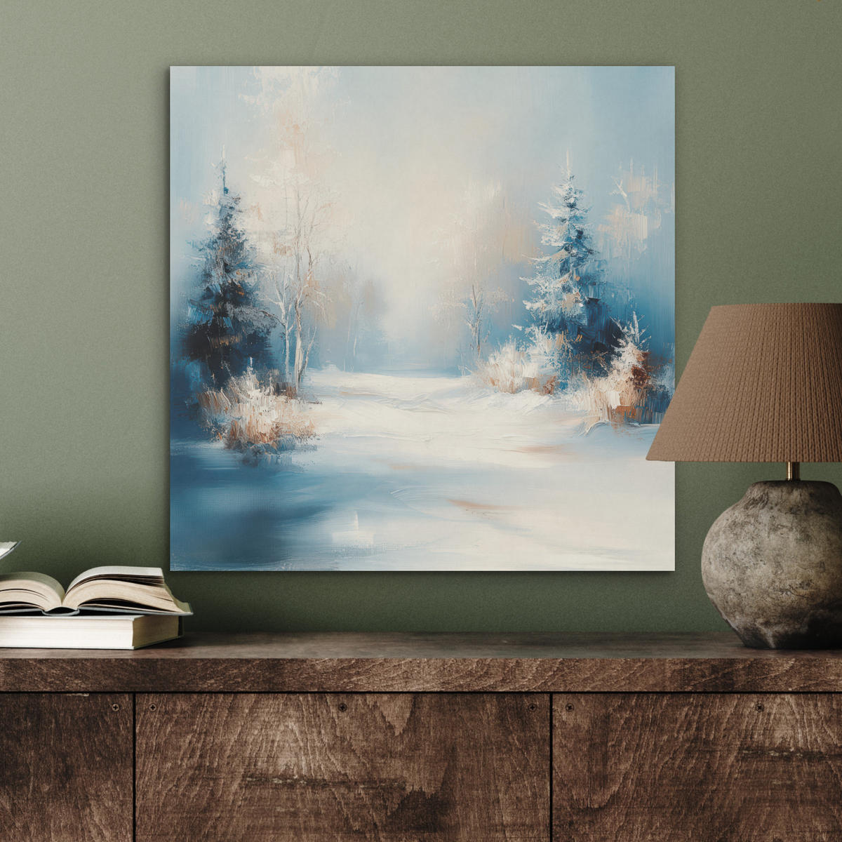 AKUSTIKBILD Wald - Winter - Natur - Abstrakt - Schnee Wandbilder 60x60 cm - Weiß, Kunststoff (60/60/0.9cm) - MuchoWow