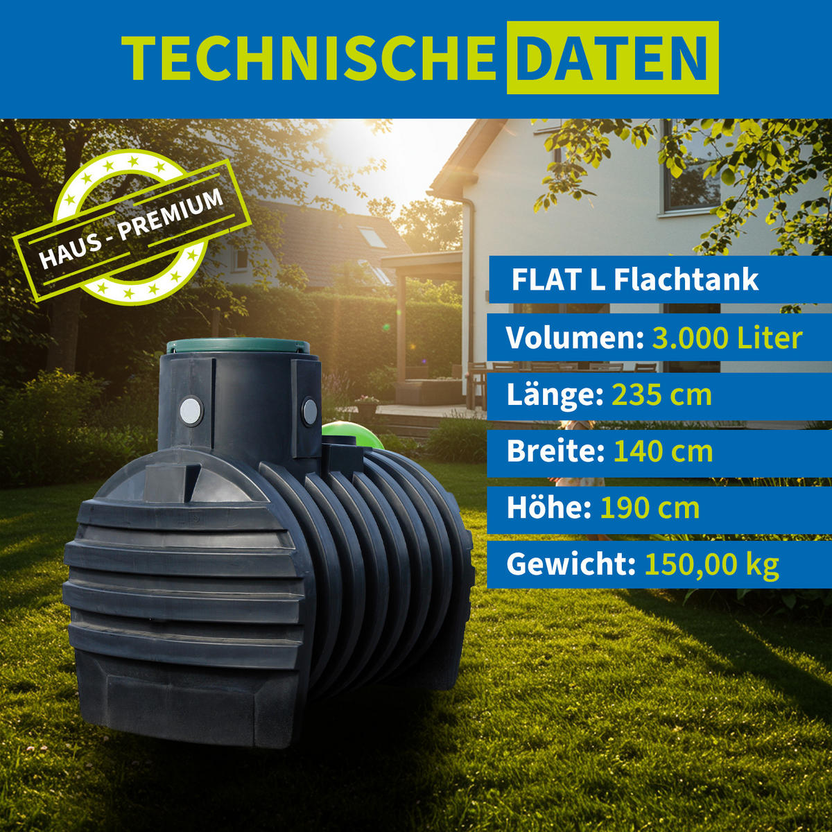 RETENTIONSZISTERNE Plus 3000 L inkl. Tankabdeckung - Schwarz, Kunststoff (140/190/235cm) - 4rain