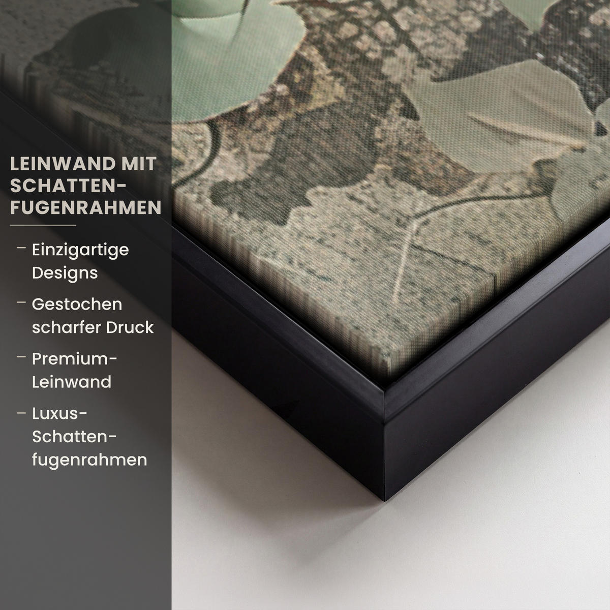 LEINWAND Bilder mit Rahmen - Blumen - Blätter - Abstrakt - Modern - 60x90 - Grau, Textil (60/90cm) - MuchoWow