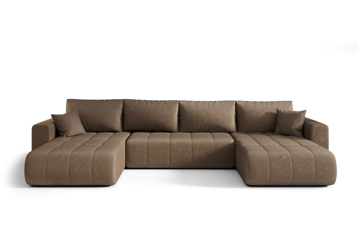 SEDACÍ souprava LARA tvar U hnědá samet Monolith 9 - funkce spaní, úložný prostor - hnědá, textil (385/85/175cm) - Cornero