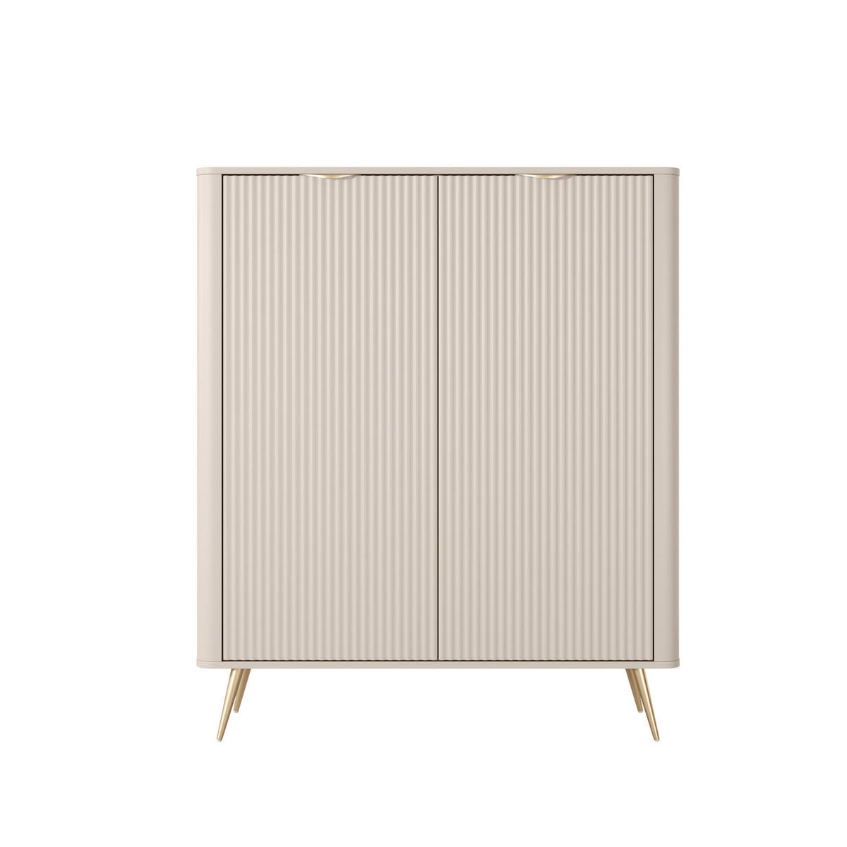 HIGHBOARD Flore Beige / Gold - 113 cm - mit geriffelten Fronten und 2 Türen - Beige/Gelb, Holz/Holzwerkstoff (113/134/38cm) - Ravio
