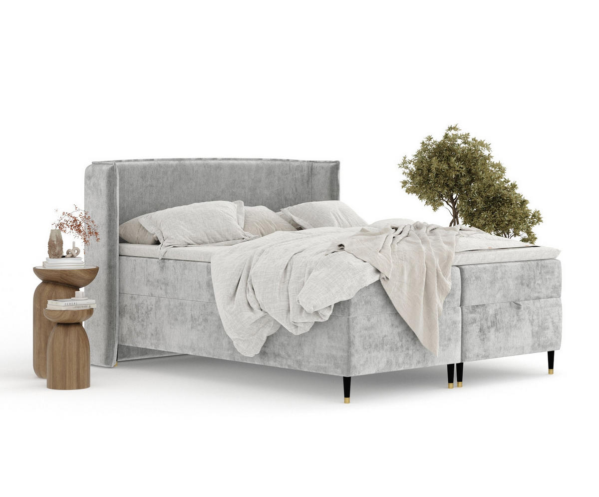 BOXBETT Monpelli Grau 160/200 cm mit Matratze und Topper - Schwarz/Grau, Holz/Holzwerkstoff (160/200cm) - Maison de Reve