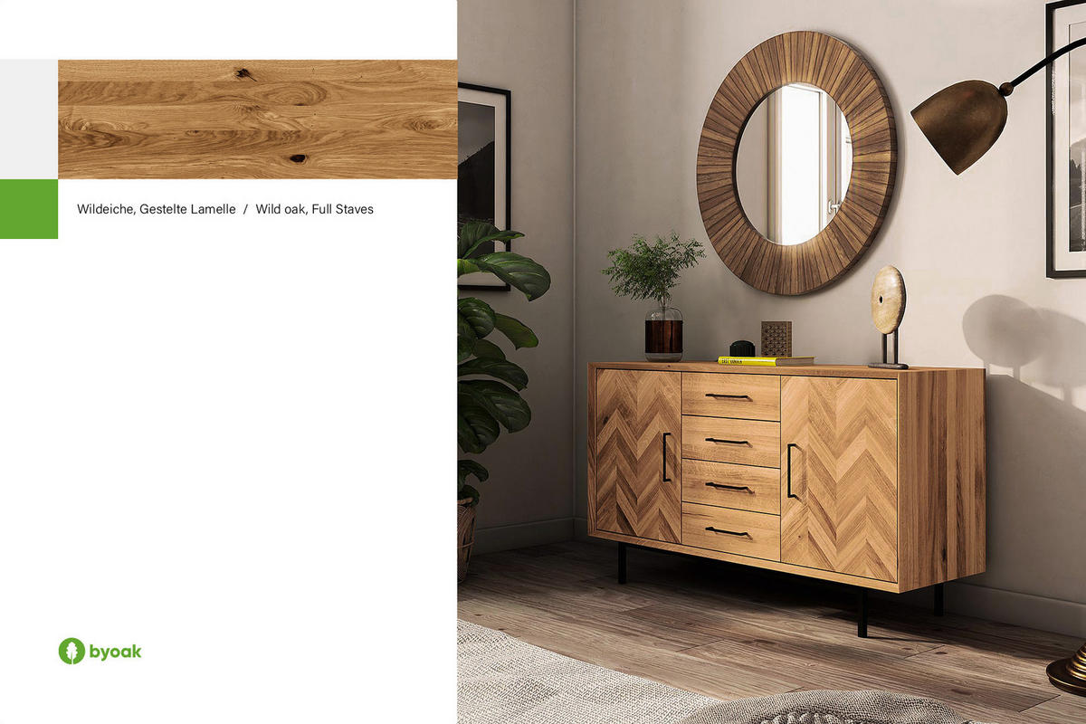 KOMMODE BREIT LEON Wildeiche - Wildeiche, Holz (144/80/45cm) - byoak