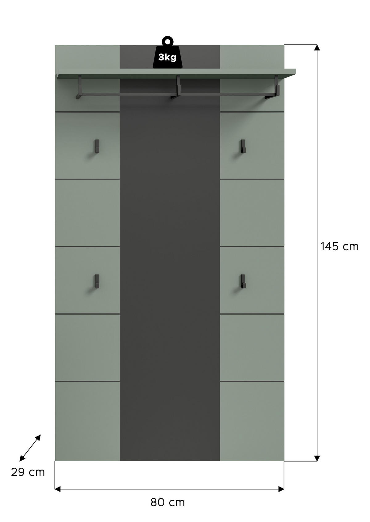 PANEEL CANU (B/H/T: ca. 80/145/29 cm) in Basalt grau/Smoke Green - Grau, Holzwerkstoff (80/145/29cm)