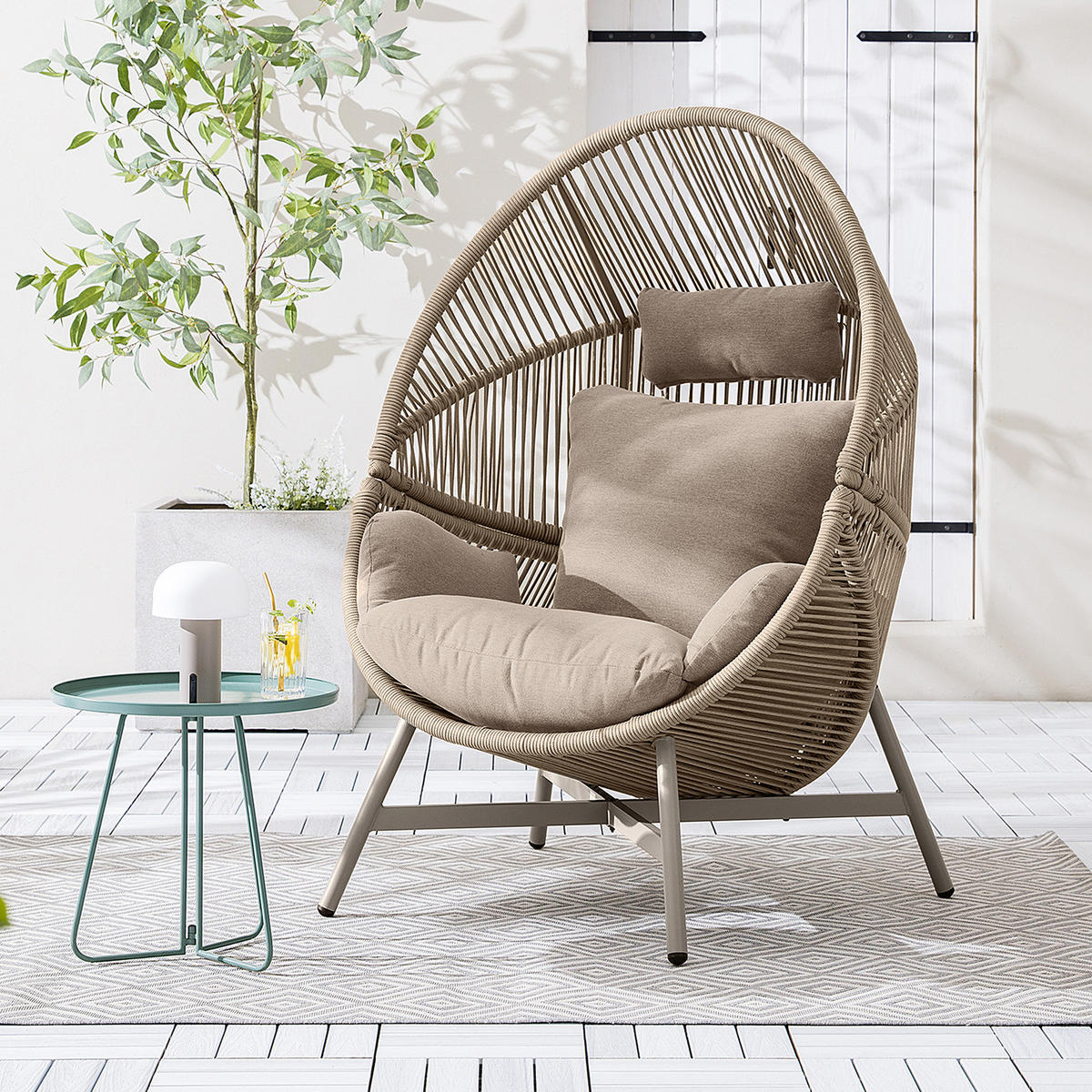 GARTENSESSEL - Eisen / Polyester - Beige, Textil/Metall (100/140/100cm) - home24