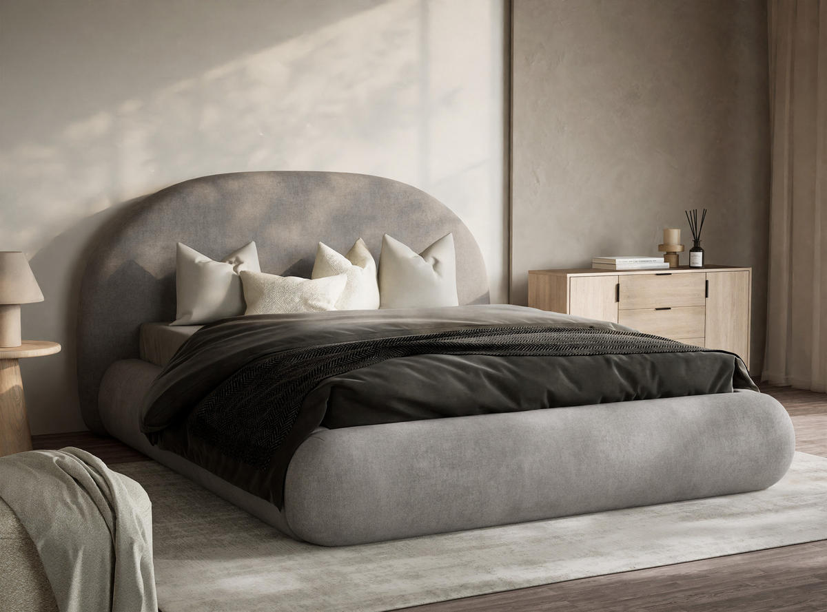 POLSTERBETT Maumere Beige Grau 180/200 cm im Chenille-Stoff - Greige/Schwarz, Holz/Holzwerkstoff (180/200cm) - Maison de Reve