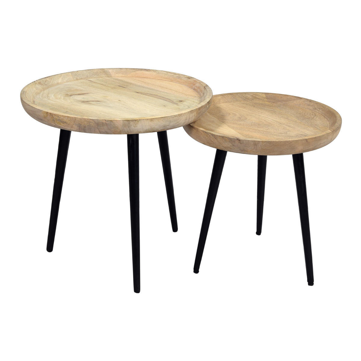 COUCHTISCH Verschachtelt Massiv Mangoholz Metall PYTA - Dunkelbraun, Holz (44/44/43cm) - Miliboo