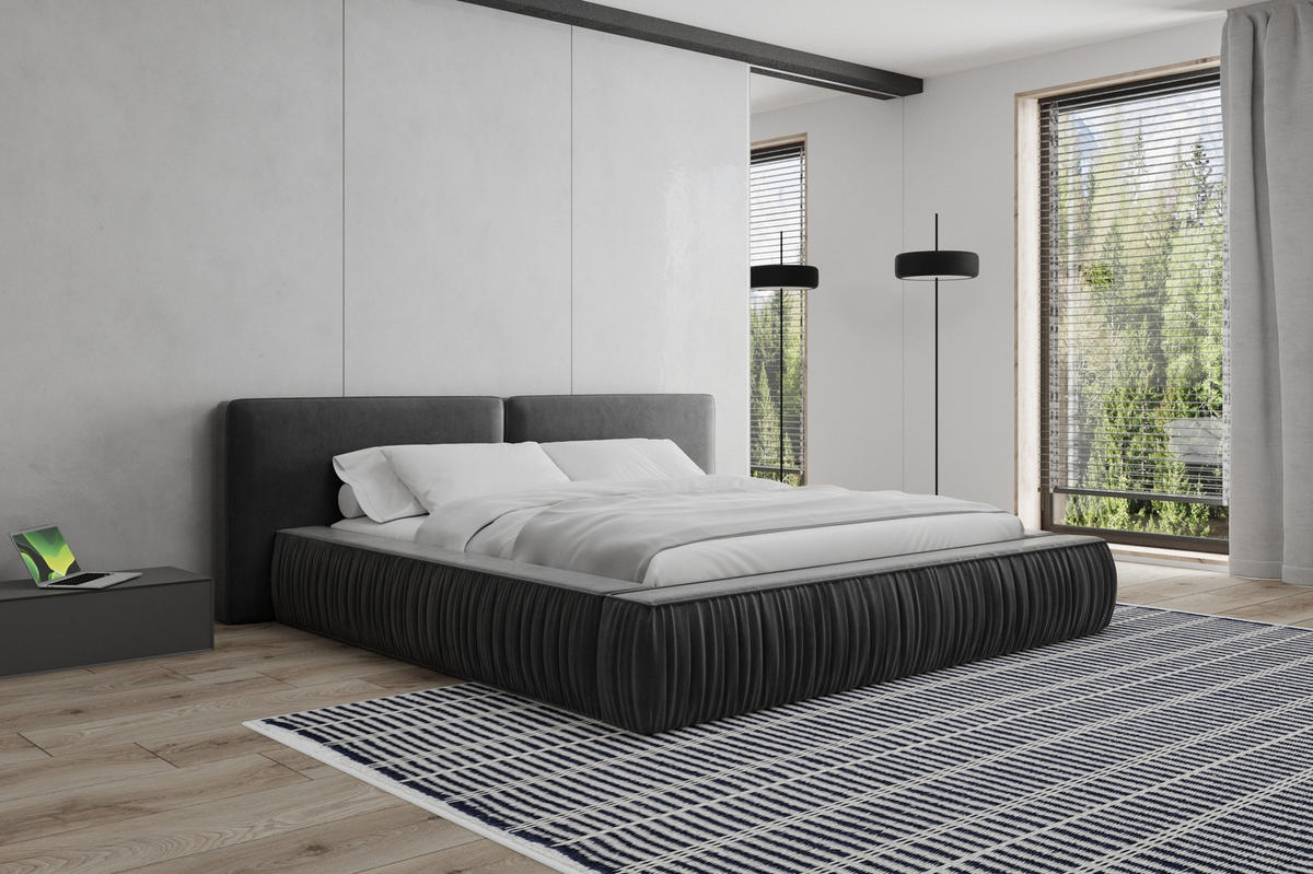 POLSTERBETT - Bett 08 - 180x200 - Schwarz (Riviera 100) - Schwarz, Holzwerkstoff (180/200cm) - Möblo