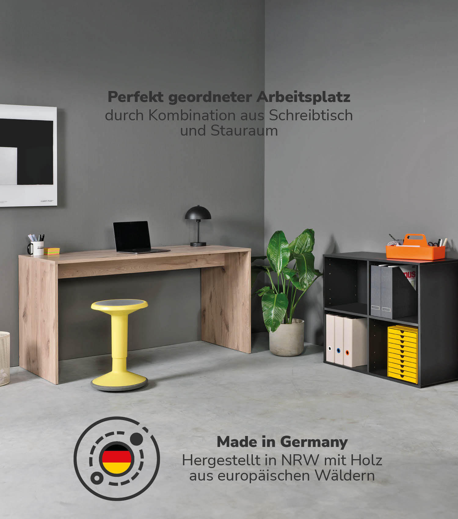 SCHREIBTISCH Der Produktive - Eichefarben/Schwarz, Holzwerkstoff (65/145/77cm) - Mokebo
