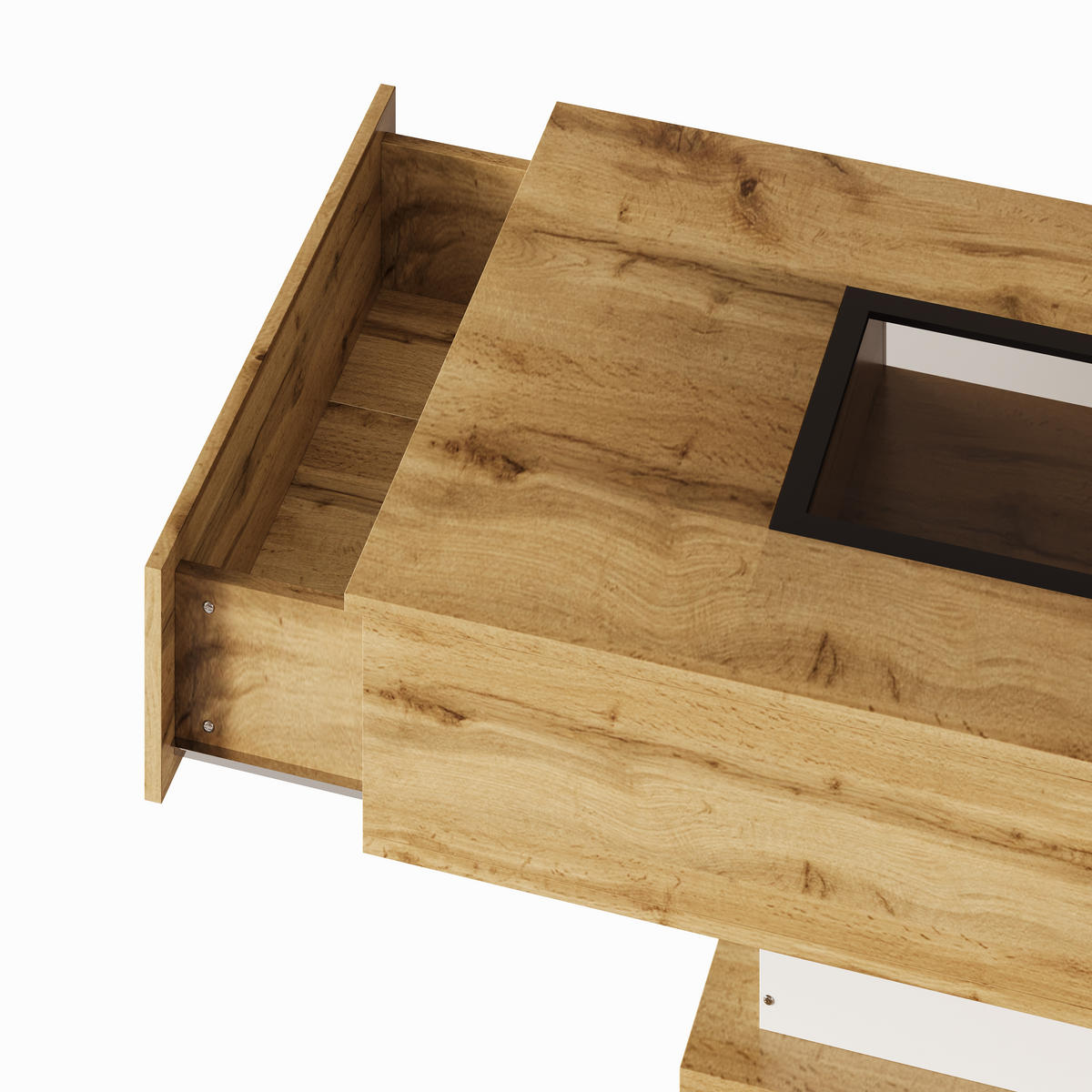 COUCHTISCH mit LED-Beleuchtung 100/60 cm in Natur mit 2 Schubladen - Naturfarben, Holzwerkstoff (110.2/60/39.7cm) - OKWISH