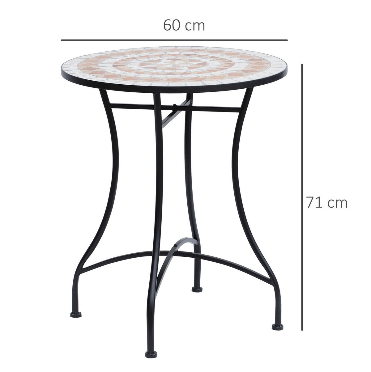 GARTENTISCH 60/60/71 cm mit Mosaik-Tischplatte und pulverbeschichtetem Stahlgestell, Stahl, Orange - Orange, Metall (60/60/71cm) - Redom