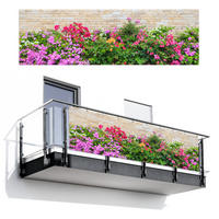 BALKON-SICHTSCHUTZ Blumen - Pflanzen - Blätter - Steine - Pink, Kunststoff (300/90cm) - MuchoWow