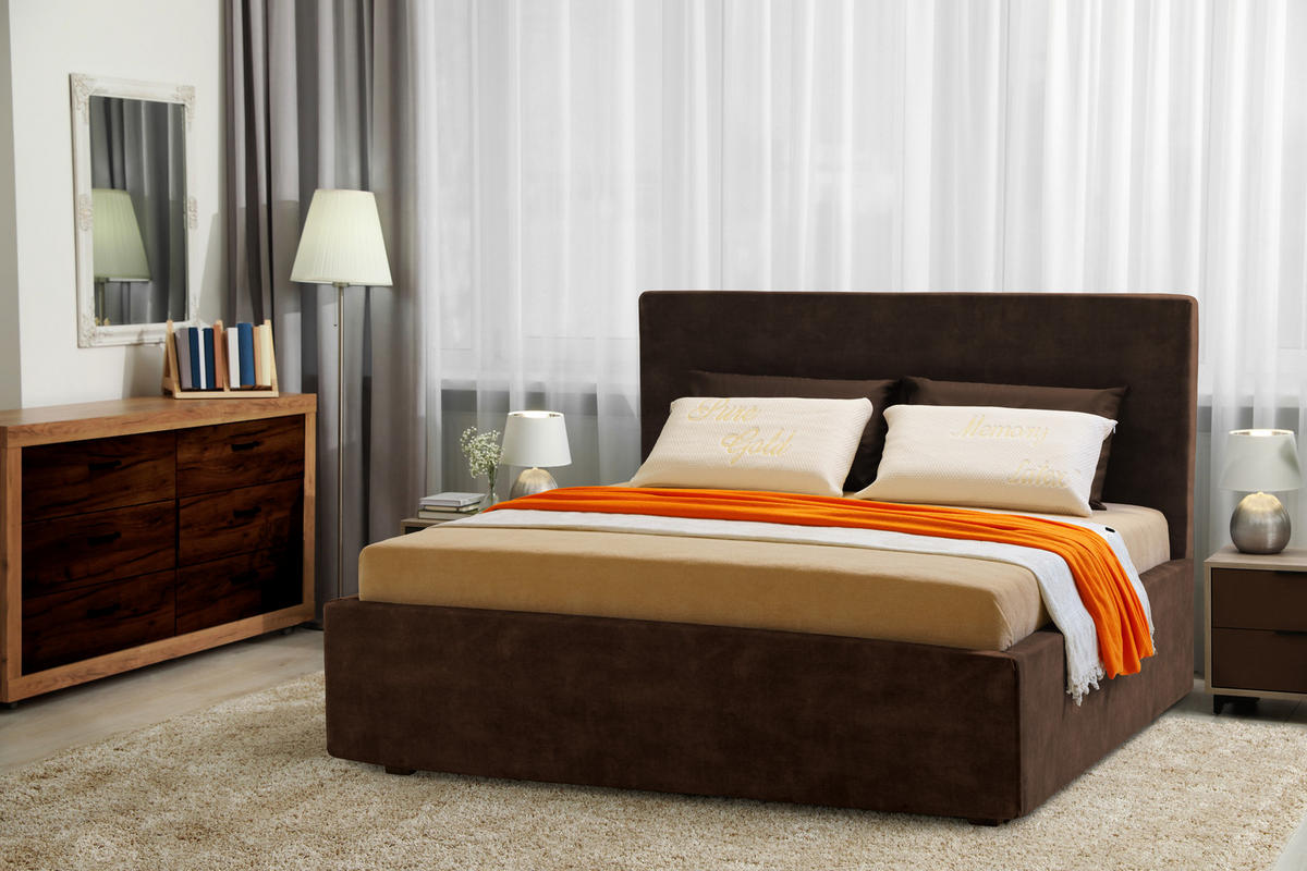 POLSTERBETT Puro Grande 160x200 in Plüsch Chocolate - Dunkelbraun, Holz (160/200cm) - Letti Moderni