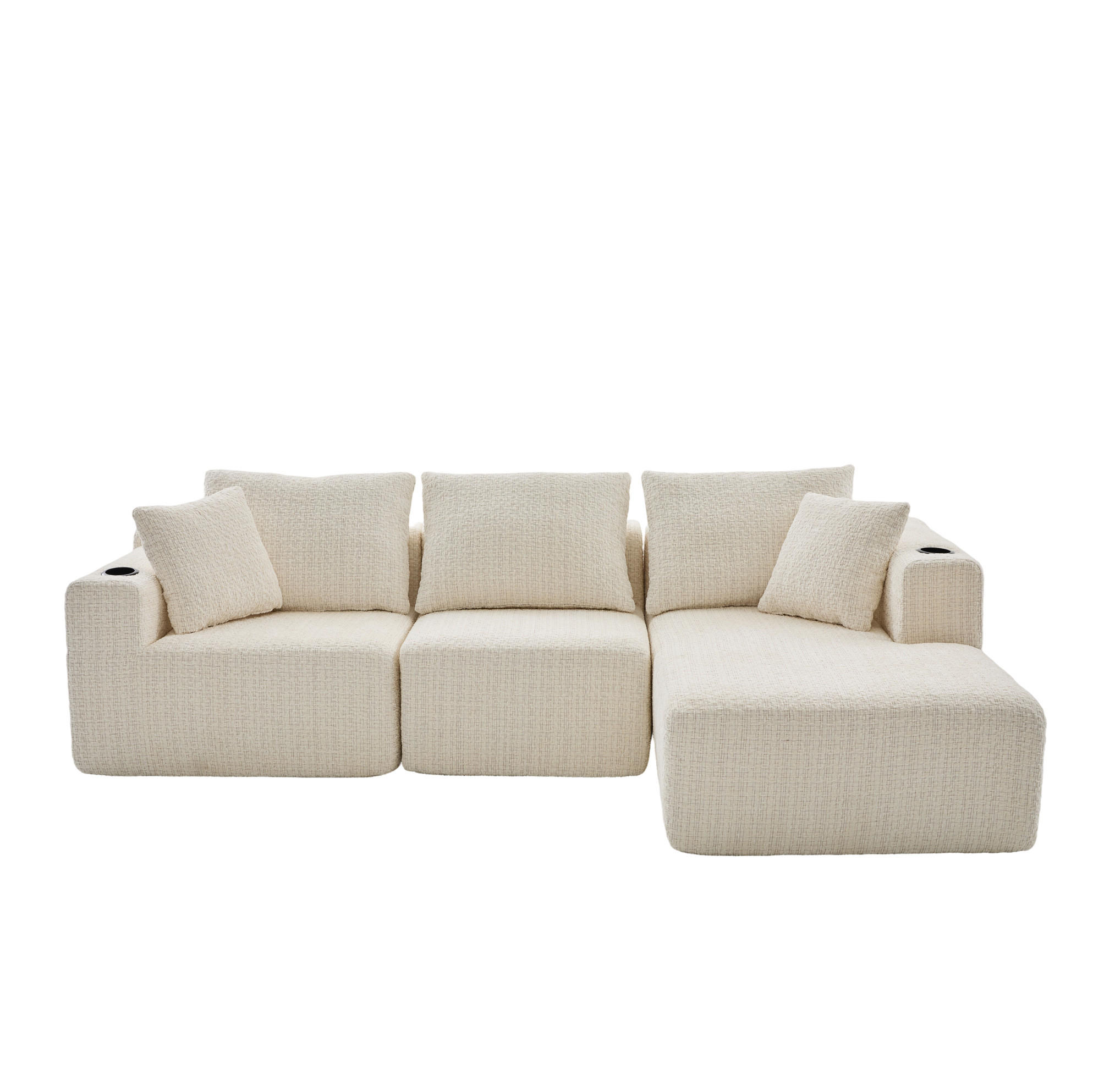 ECKSOFA 261/165/80,5 cm ohne Montage mit Getränkehaltern, Seitentaschen und modularem Chenille-Bezug, Beige - Beige, Textil (261/165cm) - Redom