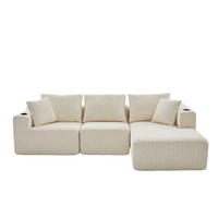 ECKSOFA 261/165/80,5 cm ohne Montage mit Getränkehaltern, Seitentaschen und modularem Chenille-Bezug, Beige - Beige, Textil (261/165cm) - Redom