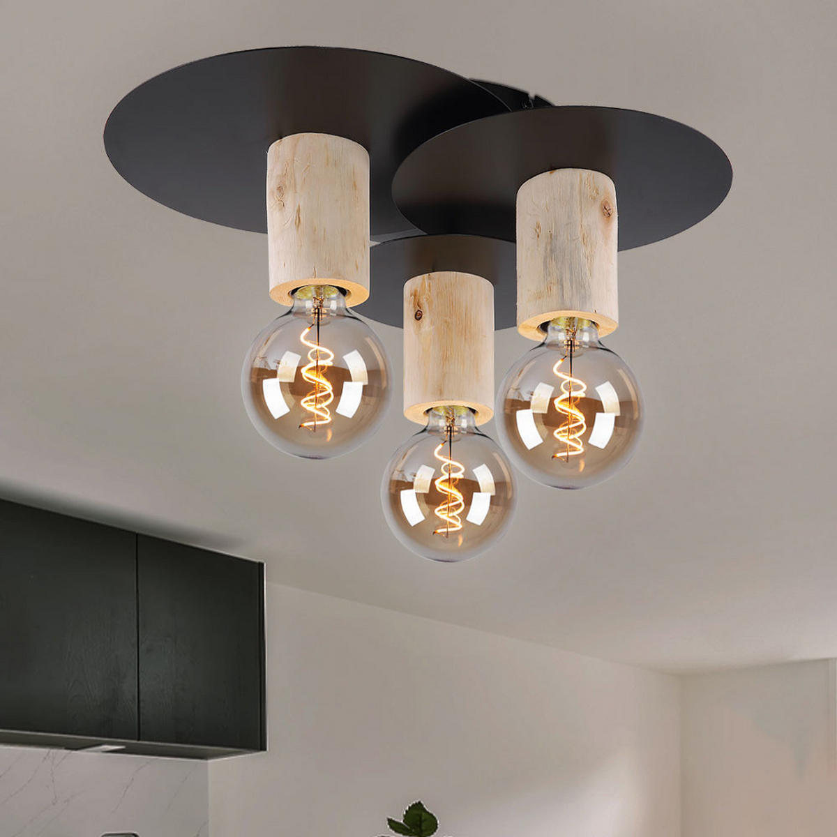 DECKENLEUCHTE Holzoptik Braun 3 flammig - Braun, Holz (43/43/16.5cm)