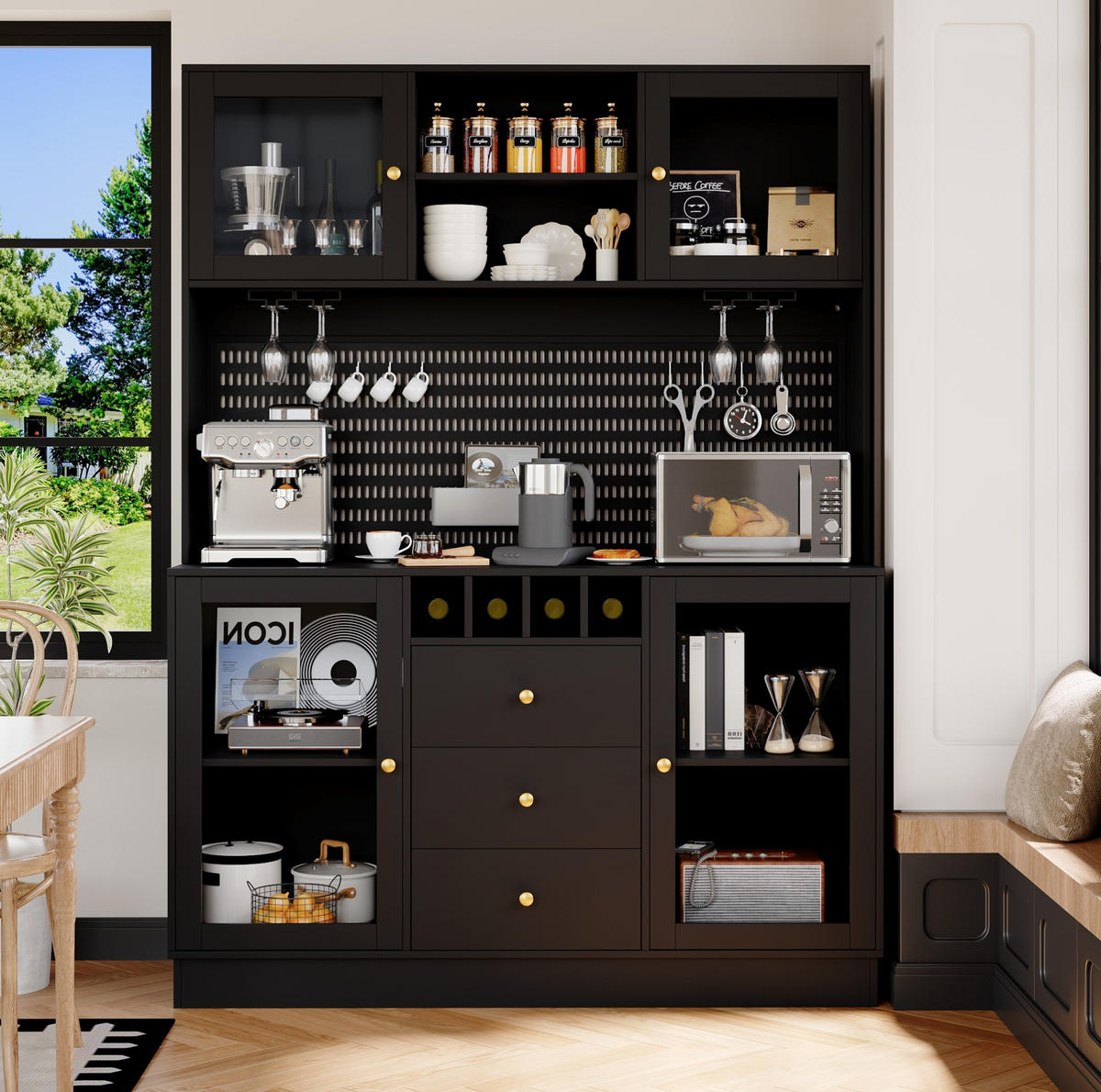 HOCHSCHRANK mit LED-Beleuchtung 140 x 40 x 185,7 cm Schwarz - Schwarz, Glas (40/185.7/140cm) - Meubliv