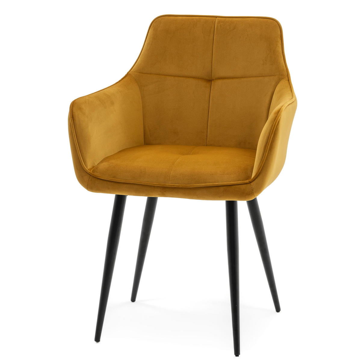 STUHL QUATTRO gepolstert mit Steppung - curry - Samt Velours - Currygelb/Schwarz, Textil/Metall (58/88/58cm) - NEW HOME