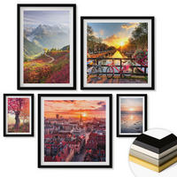WANDBILDER 5er-Set - 50x50 cm & 20x30 cm & 40x60 cm Schwarzer Rahmen - Einfache Zeichnungen von Stadtansichten - Schwarz, Kunststoff (40/60cm) - ArtPrintCave