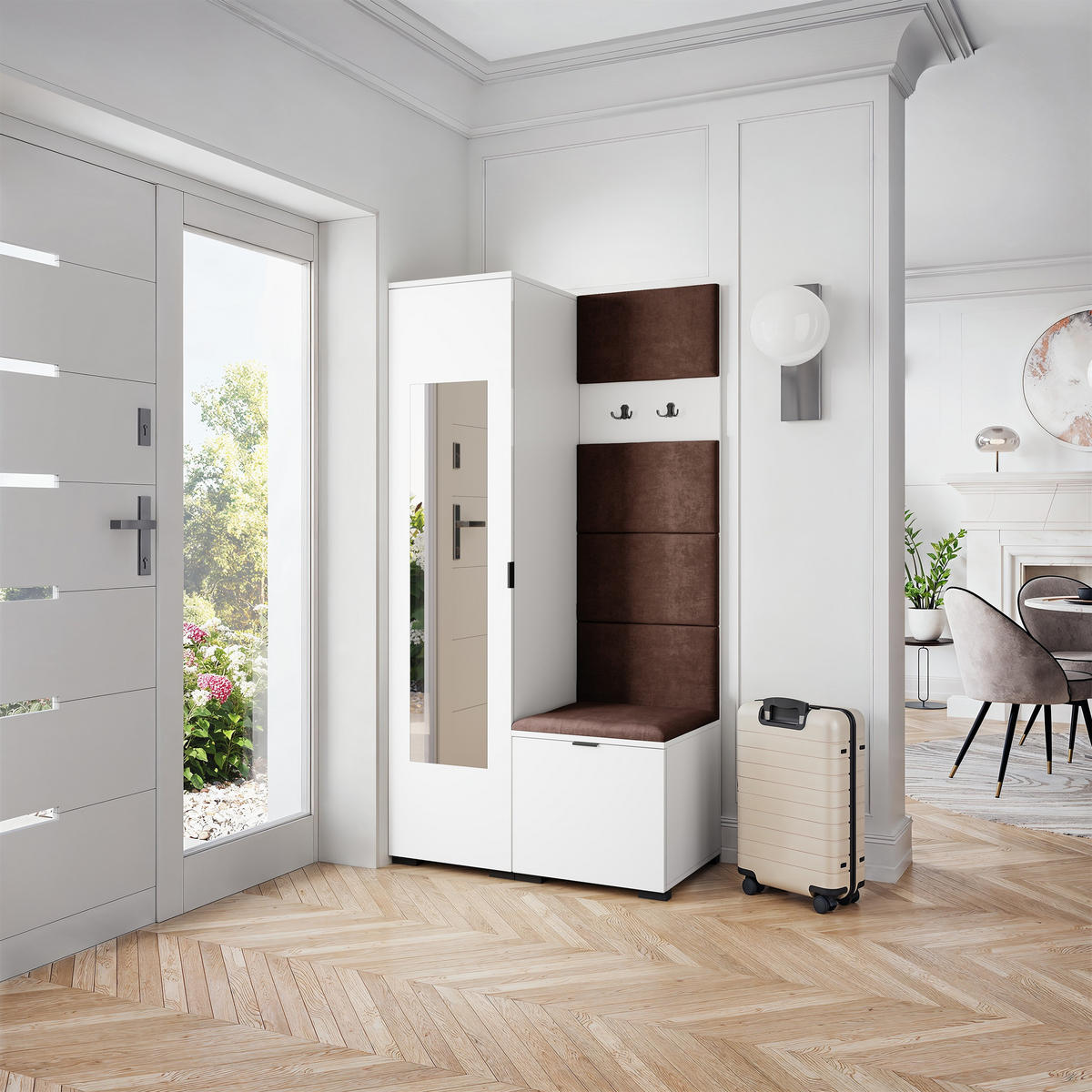 GARDEROBENSCHRANK VIRA 95/181/51 cm Modern Garderobe-Set Weiß - Weiß/Braun, Holzwerkstoff (95/181/51cm) - MASSENO