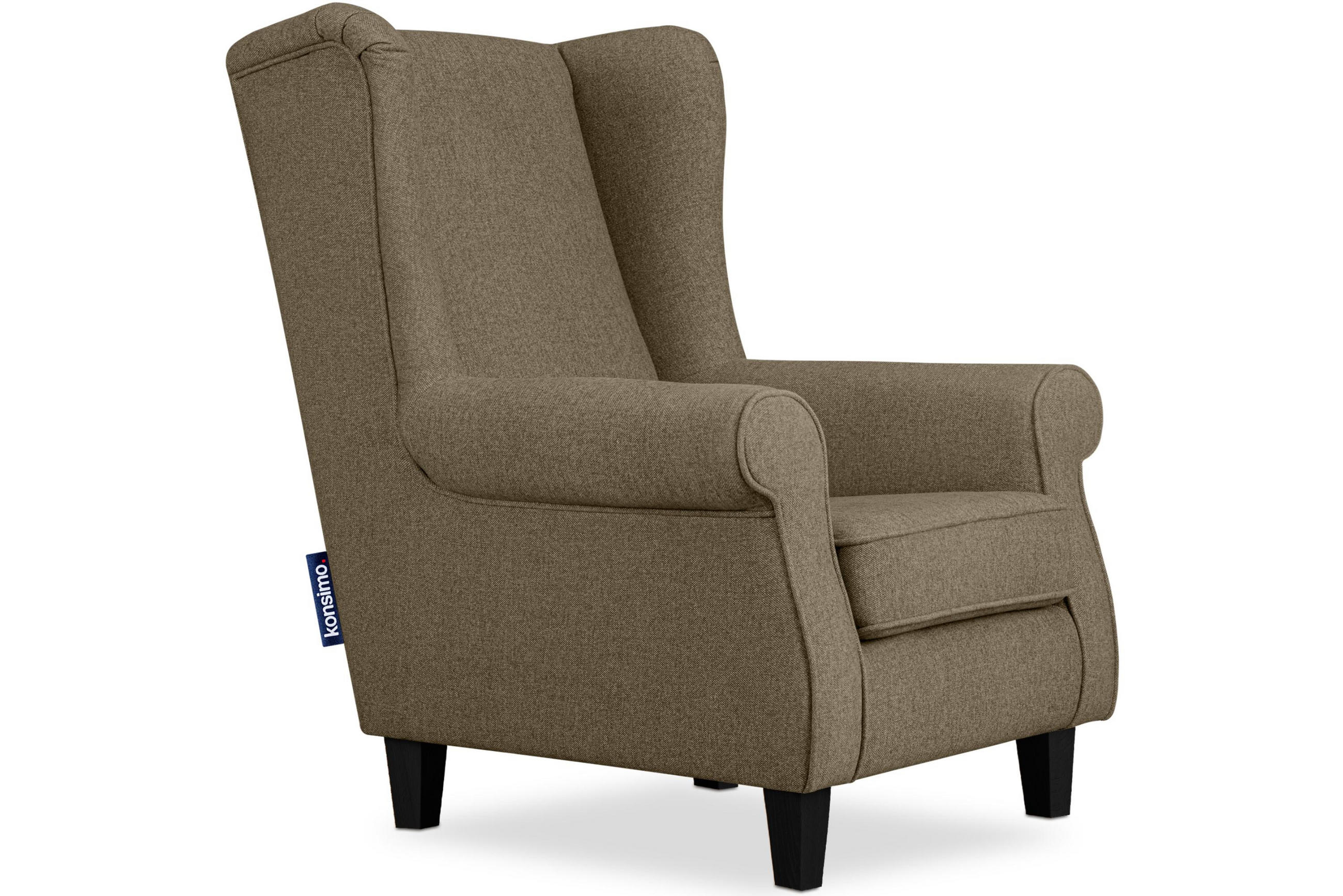 OHRENSESSEL MILES Massivholzbeine schwarz, braun - Braun, Holzwerkstoff/Buchenholz (82/105/97cm) - KONSIMO®