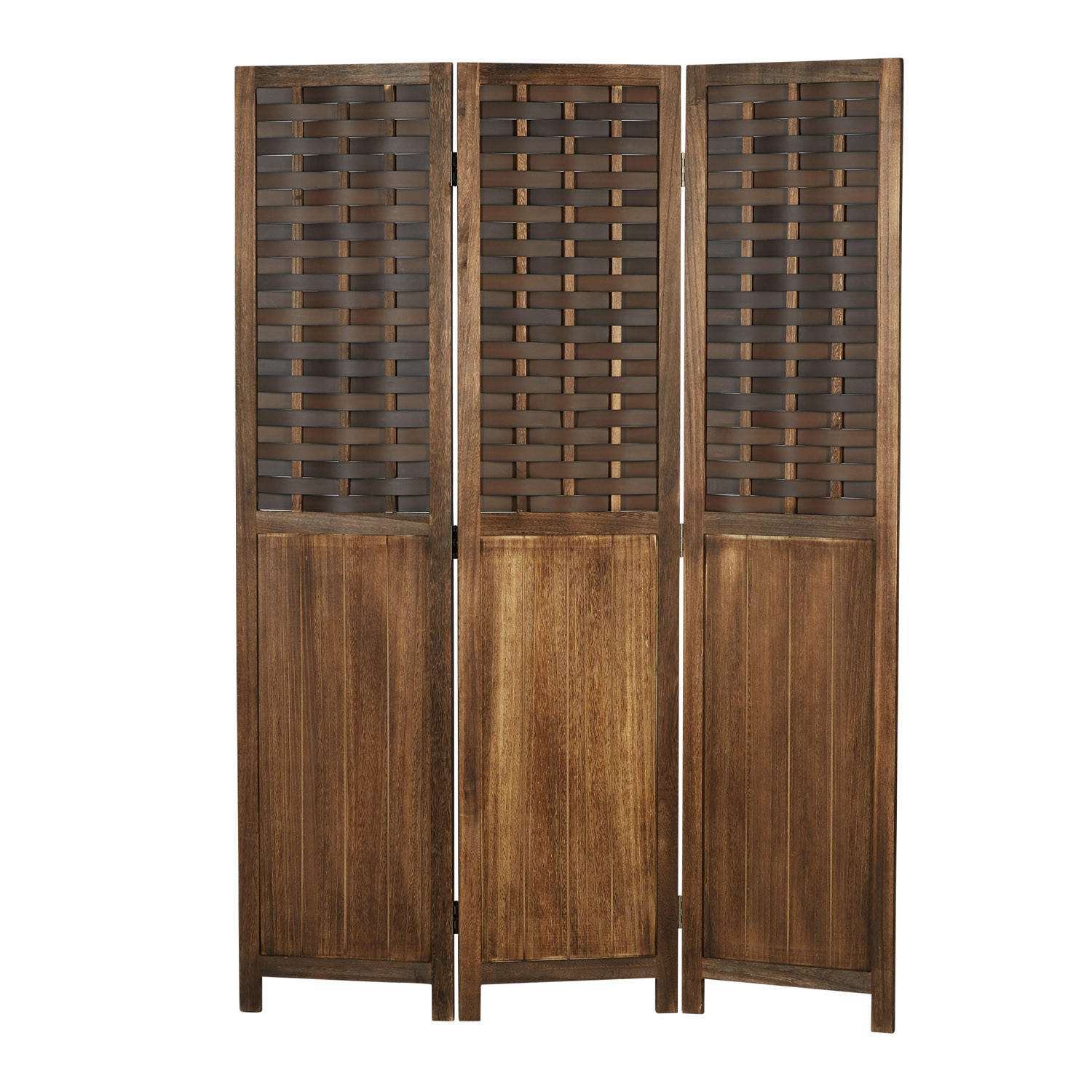 PARAVENT 3-tlg. 120/170 cm Dunkelbraun Rattan geflochten - Dunkelbraun, Holz (120/170/2cm) - Homestyle4u