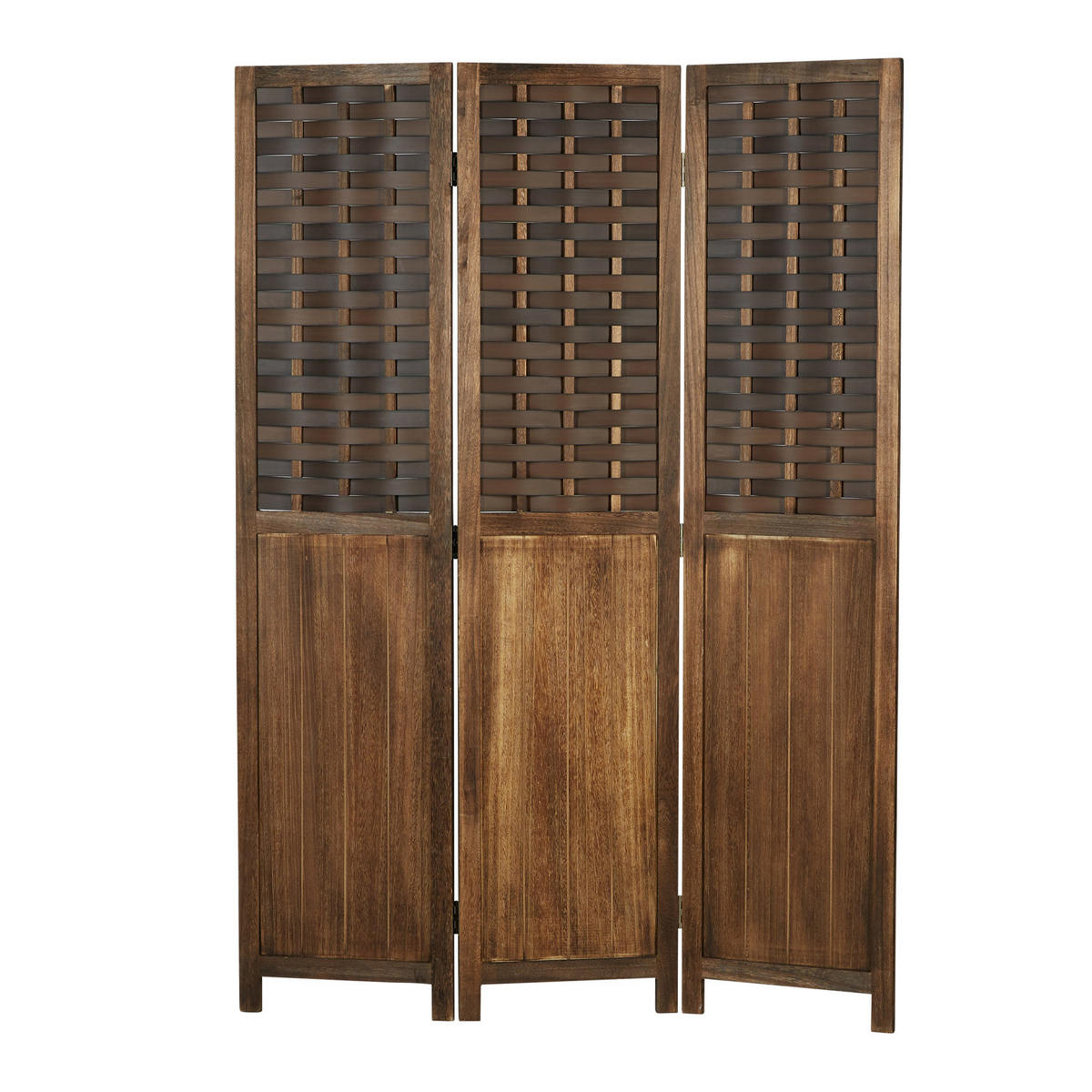 PARAVENT 3-tlg. 120/170 cm Dunkelbraun Rattan geflochten - Dunkelbraun, Holz (120/170/2cm) - Homestyle4u
