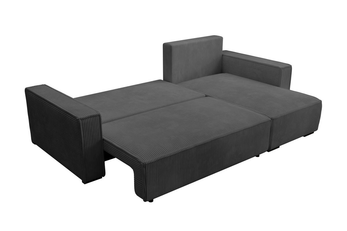 ECKSOFA CUDDY L, Eckcouch in L-Form mit Schlaffunktion und Bettkasten, Farbe: Dunkelgrau, Cordstoff, Ottomane Rechts - Dunkelgrau, Textil (240/140cm) - Storez24