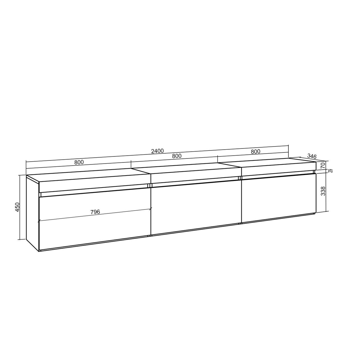 TV-SCHRANK Lowboard, Hängend, schwarz, 240/35/45cm - Schwarz, Holzwerkstoff (240/45/35cm) - Skraut Home