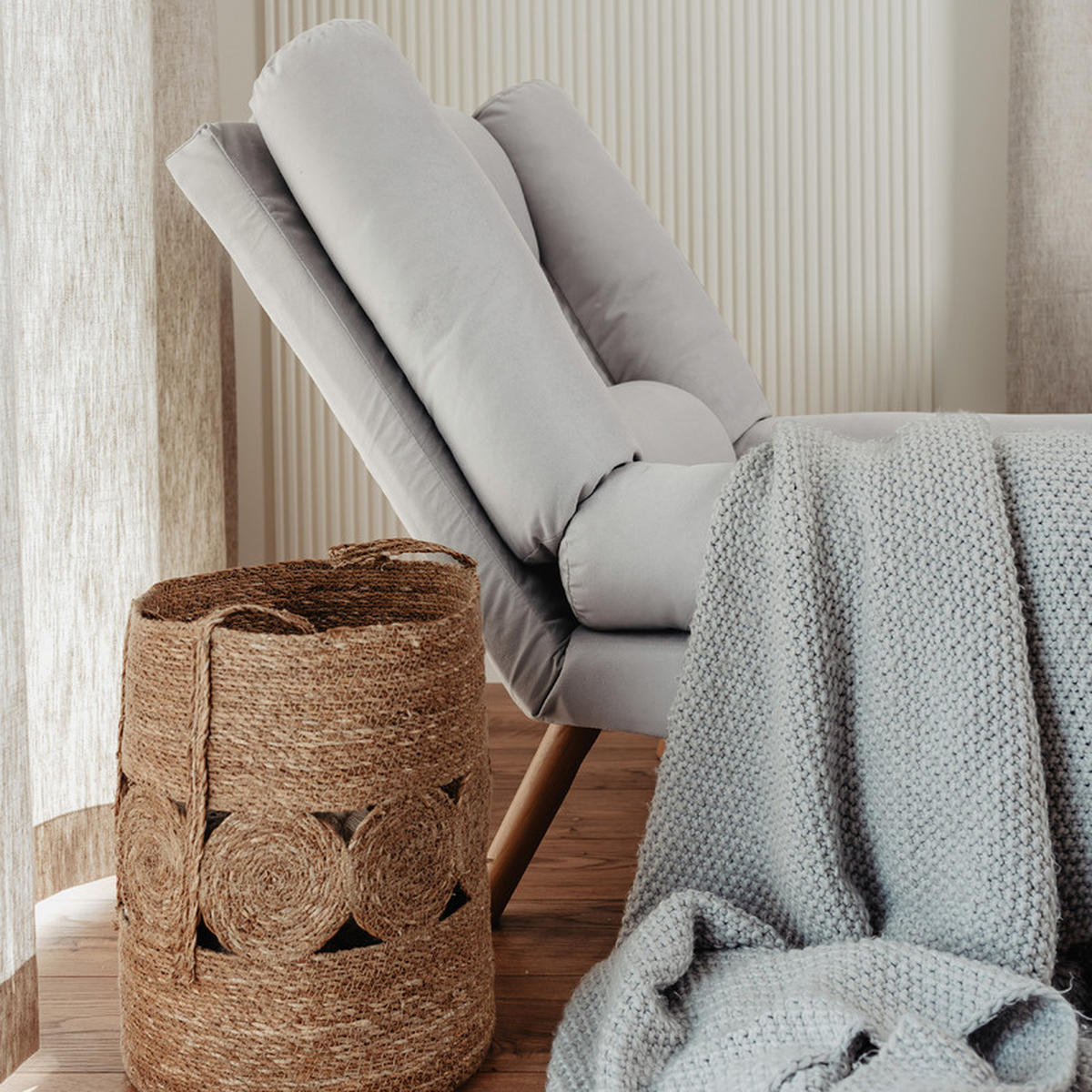 RELAXSESSEL LILA mit hocker, 75/75/100 cm, Weiß - Weiß, Holz/Textil (75/100/75cm) - Idohome