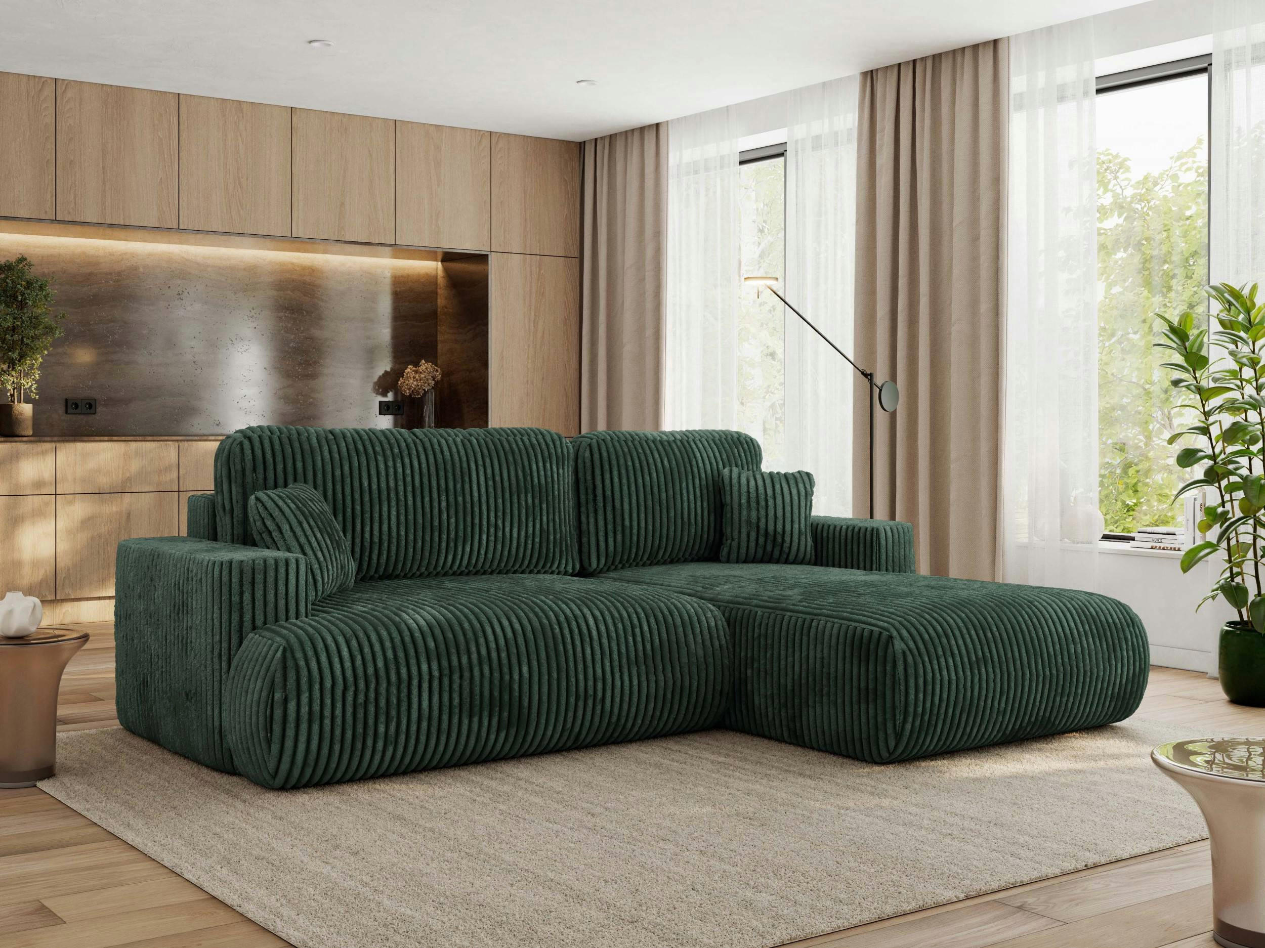 ECKSOFA OVO L Grün Cord - Rechts Seite - Schwarz/Grün, Kunststoff/Textil (195/271cm) - MKS