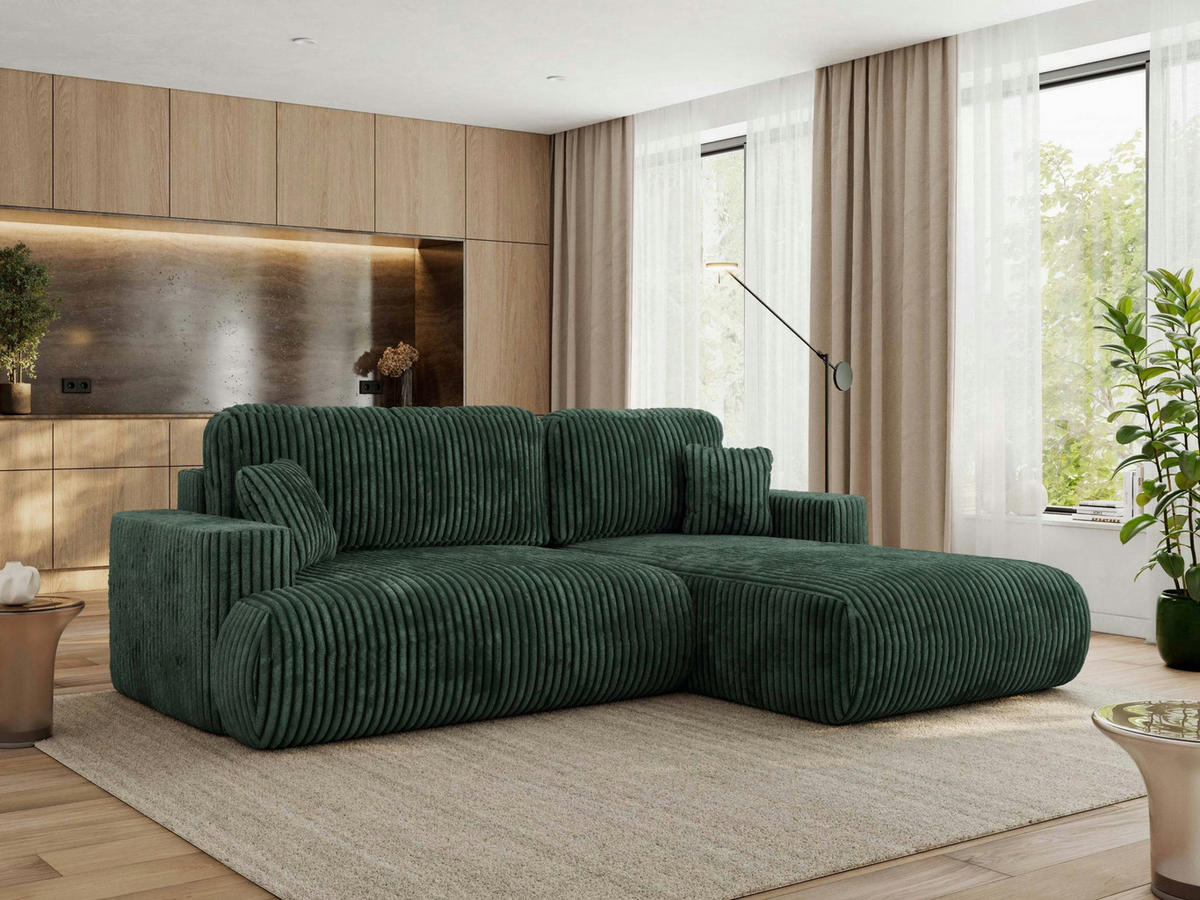 ECKSOFA OVO L Grün Cord - Rechts Seite - Schwarz/Grün, Kunststoff/Textil (195/271cm) - MKS
