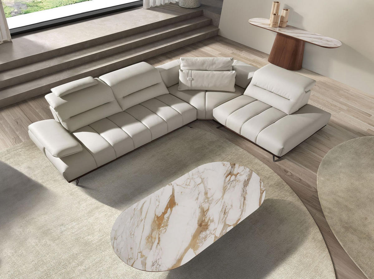 OVALER halbrunder Couchtisch aus Porzellanmarmor und Nussbaum - Multicolor/Weiß, Holz/Keramik (80/160/38cm) - ANGEL CERDA