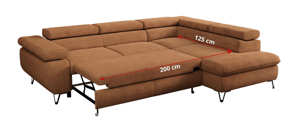ECKSOFA PETER L Orange Struktur - Links Seite - Schwarz/Orange, Textil/Metall (208/273cm) - MKS