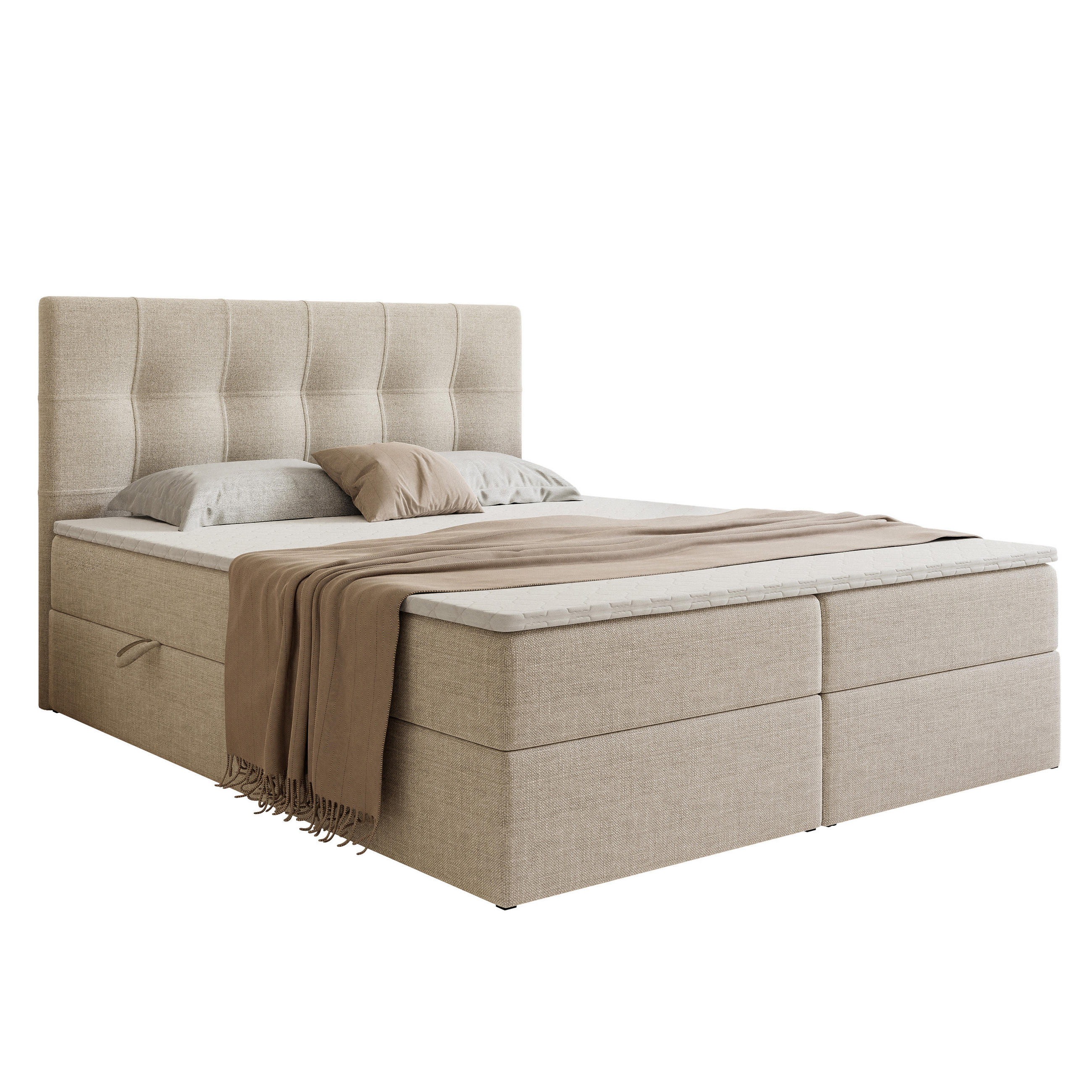 BOXBETT VENUS 200/200 cm, mit Matratze und Topper, Hellbeige - Sandfarben, Holzwerkstoff/Textil (200/200cm) - Idohome