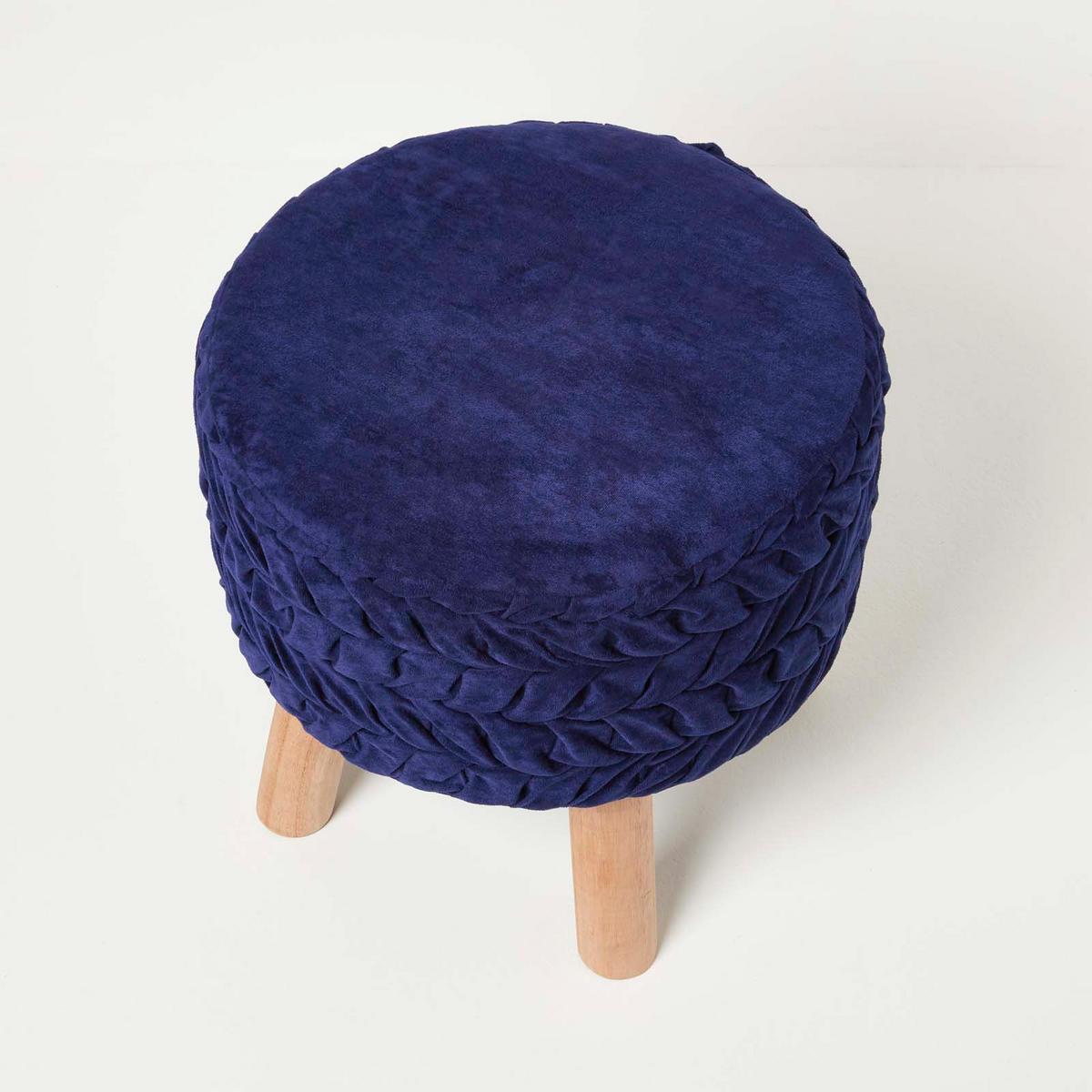 SAMT-HOCKER Lyla, blau plissiert, 40/40/41 cm - Blau, Textil (41/40/41cm) - Homescapes