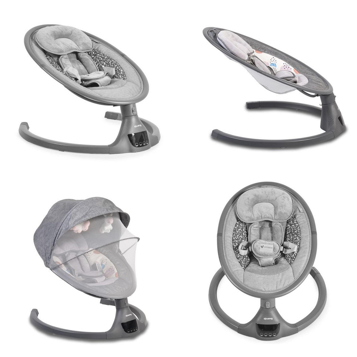 BABYWIPPE iSwing grau Bluetooth, Musikfunktion, Fernbedienung, Moskitonetz, USB-Anschluss - Grau, Metall - Cangaroo