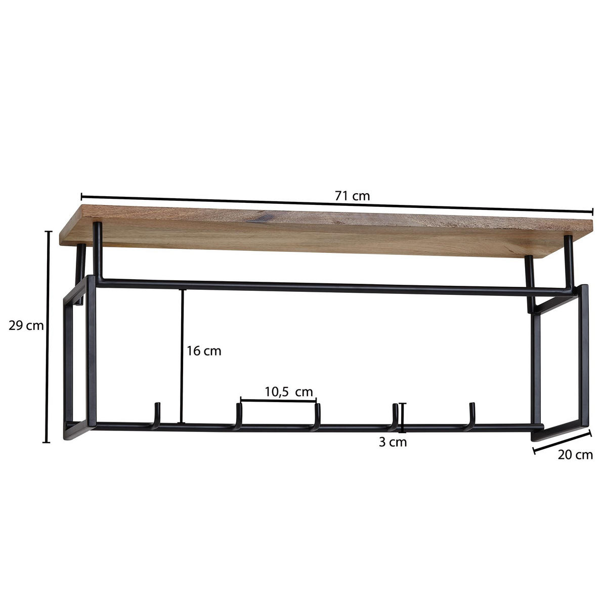 WANDGARDEROBE Mango Massivholz Metall Modern für Eingangsbereich - Braun, Holz/Metall (71/29/20cm) - KADIMA DESIGN