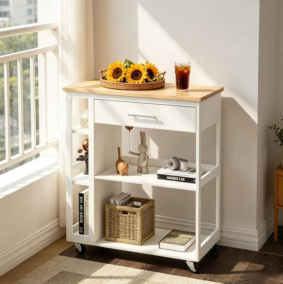 KÜCHENWAGEN mit Schublade 73 x 38 x 88 cm Weiß - Weiß, Holz (38/88/73cm) - Beauniv