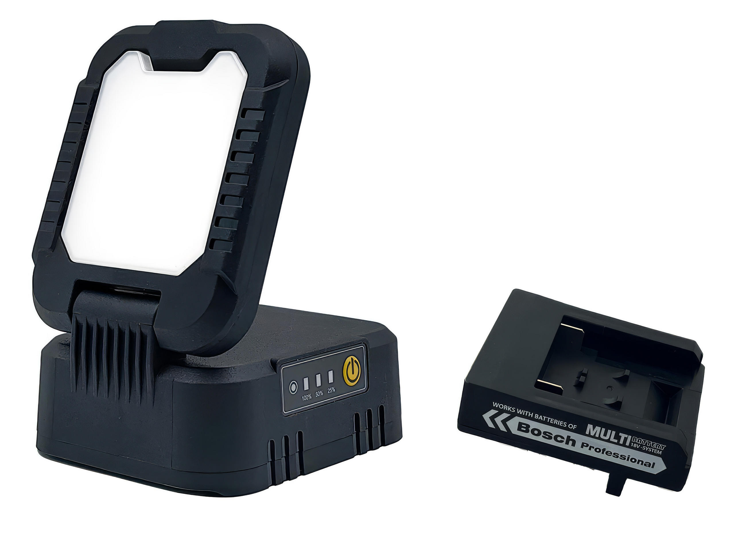 LED-ARBEITSLEUCHTE 180° klappbar 3-stufig dimmbar 1600lm für 18V Bosch Akkus - Schwarz, Kunststoff (10.4/8.6/13.8cm) - Northpoint