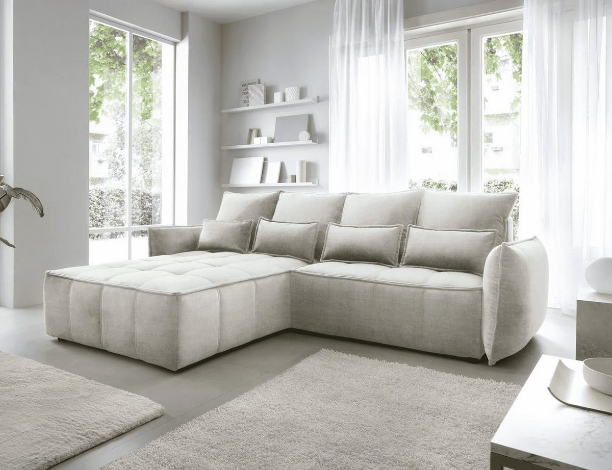 ECKSOFA mit Schlaffunktion und Bettkasten - Beige, Textil (265/196cm) - Eltap