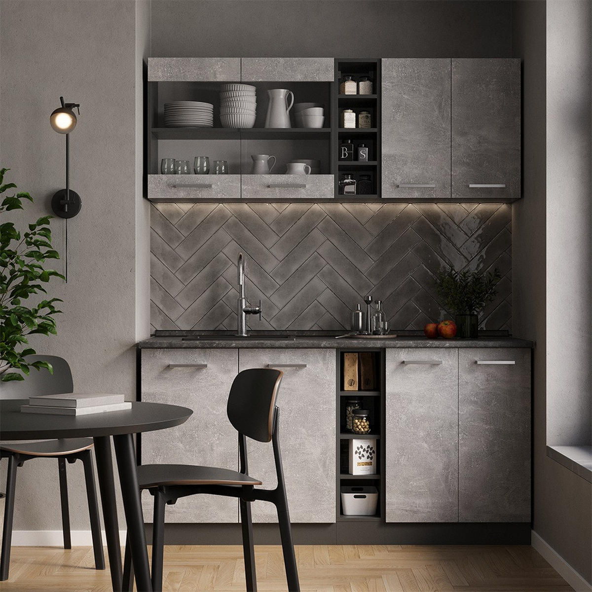 JEDNOTKOVÁ KUCHYNĚ R-Line Beton/antracit - šedá/antracitová, kompozitní dřevo (160/81.6/60cm) - Vicco