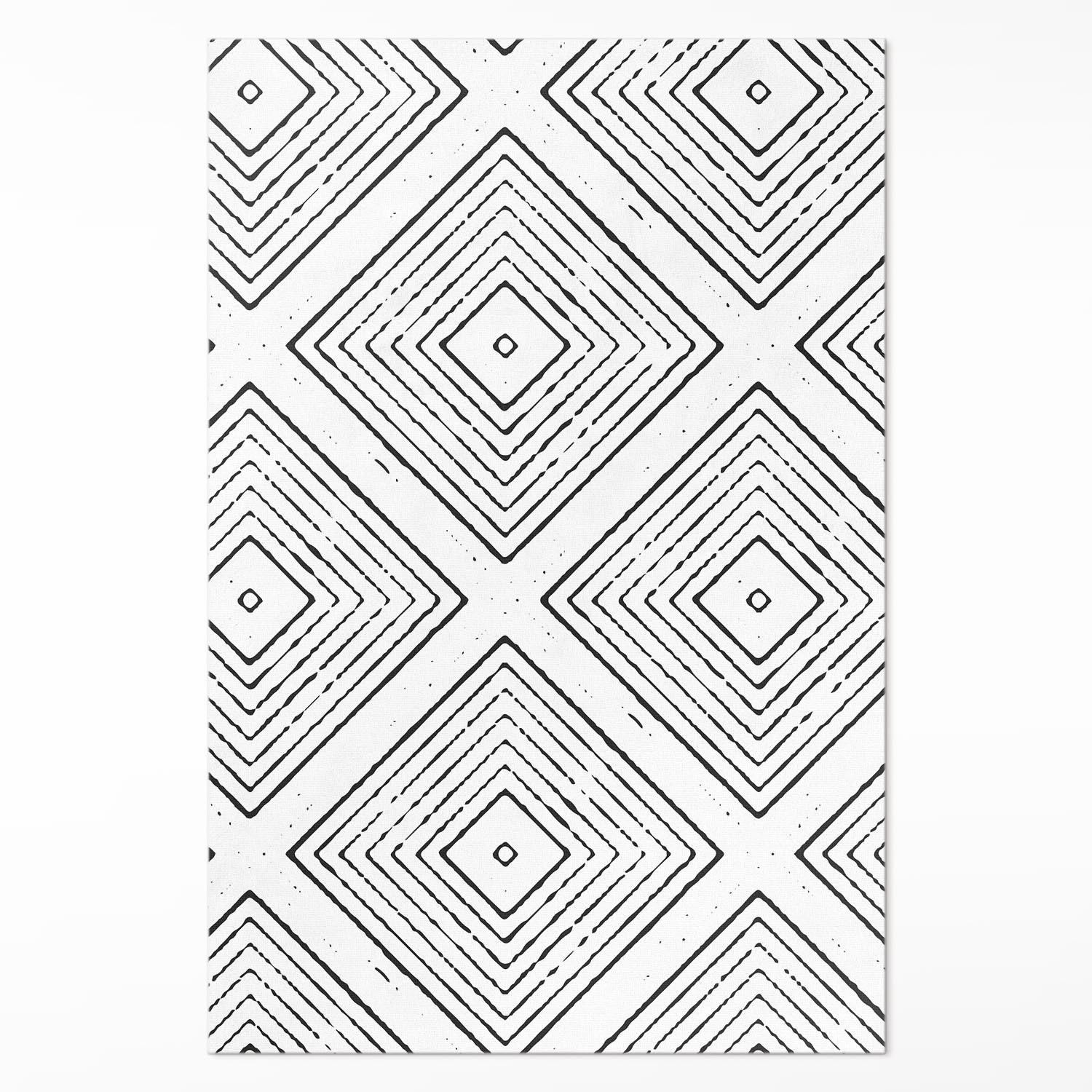 TEPPICH 120x180 cm Regelmäßige Quadrate Boho Muster - Schwarz/Weiß, Kunststoff (120/180cm) - Wallfluent