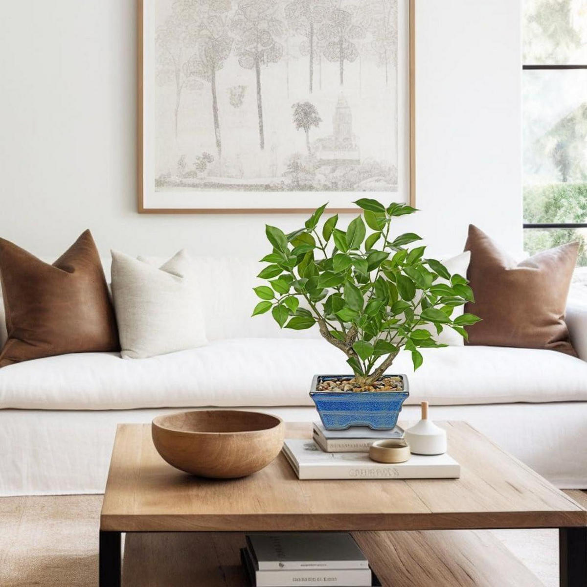 KUNSTPFLANZE Ficus 39 cm blau-grün - Blau, Kunststoff (35cm)